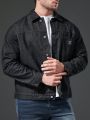 Men Plus Letter Patched Detail Denim Jacket