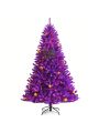 Costway 7ft Pre-lit Purple Halloween Christmas Tree w/ Orange Lights Pumpkin Decorations