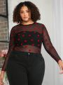 SHEIN CURVE+ Plus Size Women's Love Mesh Top