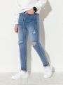 Teenage Boys' Distressed And Washed Denim Skinny Jeans