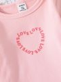 Three-Piece Set Of Long-Sleeved Tops With Heart Letter Pattern For Baby Girls