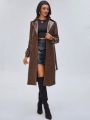 CHEYENNE SAHARA Double Breasted Belted PU Leather Trench Coat