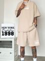 Manfinity Hypemode Men's Loose Fit Casual Letter Printed T-Shirt And Shorts Set