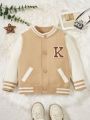 Baby Boy Letter Pattern Striped Trim Cardigan
