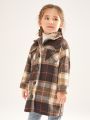 SHEIN Toddler Girls Plaid Print Flap Pocket Drop Shoulder Overcoat