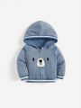SHEIN Newborn Baby Boys' Cartoon Animal Embroidered Hooded Jacket With Raglan Sleeve