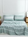 4pcs Home Bedding Set, Including 1 Bedsheet, 1 Duvet Cover, And 2 Pillowcases, Four Seasons Available, White/Grey Striped Bedding Set, Full/Queen Size