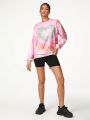 Carola Prints Loose Fit Tie-Dye Heart Printed Sweatshirt With Crew Neck