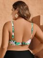 SHEIN Swim Classy Plus Size Tropical Plant Print Bikini Top