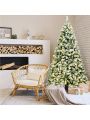 Gymax 6ft Pre-lit Snow Flocked Christmas Tree Hinged Pine Tree Holiday Decoration