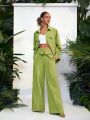 Sarah Dakkak High Waist Suit Pants With Fold Detail