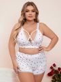 Plus Size Women'S Wire-Free Lingerie Set, Valentine'S Day Edition