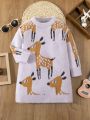 Girls' Cartoon Deer Comfortable And Warm Knit Dress For Autumn And Winter