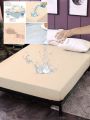 1pc Brushed Composite Waterproof Solid Color Fitted Sheet With Waterproof And Leakproof Inner Fabric For Single Size Bed