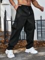 Extended Sizes Men's Solid Color Waist Drawstring Cargo Pants