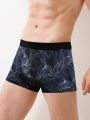 Men's Full-surface Printed Woven Belt Patchwork Flat Angle Underwear (2pcs Combination)