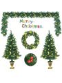 Gymax 4PCS Pre-Lit Artificial Christmas Decoration Set Holiday Decor w/ LED Lights