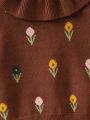 Baby Girls' Sweater With Floral Pattern And Ruffle Edge