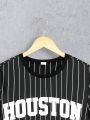 SHEIN Teen Boys' Casual Loose Fit Striped Short Sleeve T-Shirt With Letter Print