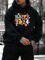 Manfinity Men's Loose Fit Hooded Fleece Sweatshirt With Letter Print