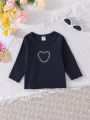 Three-Piece Set Of Long-Sleeved Tops With Heart Letter Pattern For Baby Girls