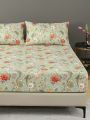 3pcs Fitted Sheet Set, 90g Polyester Flannelette, Plant And Floral Element Patterns, 1 Fitted Sheet And 2 Pillowcases