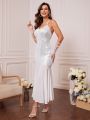 Contrast Sequin Backless Cami Wedding Dress