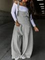 Plus Size Women's Dungarees Jumpsuit With Double Pockets