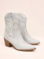 Styleloop Embroidered Detail Pointed Toe Women Western Ankle Boots