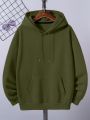 Men's Plus Size Solid Color Hooded Pullover Sweatshirt With Drawstring And Fleece Lining
