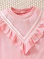 Little Girls' Striped Pullover Sweatshirt With Ruffle Hem Detail
