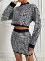 SHEIN Essnce Plaid Cropped Top And Skirt Set