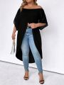 SHEIN LUNE Women's Plus Size Off Shoulder Split Hem Top
