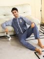 Men's Hooded Letter Print Jumpsuit Lounge Wear