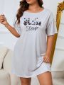 Plus Panda & Letter Graphic Drop Shoulder Nightdress