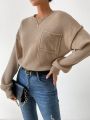 SHEIN Essnce Solid Color Sweater With Pocket And Drop Shoulder Detail