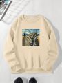 Men'S Fun Oil Painting Print Round Neck Sweatshirt