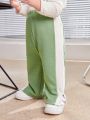 SHEIN Baby Boy Side Striped Color Block Contrast-Side Slit Wide-Leg Thin Pants