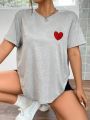 Plus Size Heart Pattern Short Sleeve T-Shirt