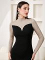 SHEIN Modely Color Blocked Long Sleeve High Neck Bodycon Sweater Dress
