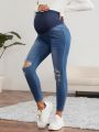 SHEIN Maternity Casual Low Waist Skinny Irregular Frayed Jeans