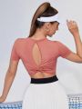 Solid Twist Cutout Back Crop Sports Tee