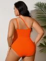 SHEIN Swim Vcay Plus Size Women'S Color Block Spaghetti Strap Monokini With Woven Belt