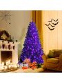Costway 6ft Pre-lit PVC Christmas Halloween Tree Black w/ 250 Purple LED Lights
