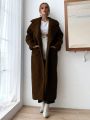 SHEIN Essnce Women's Solid Color Oversized Lapel Double Pocket Coat