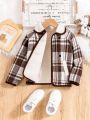 SHEIN Kids EVRYDAY Boys' Checked Plaid Insert Padded Jacket With Raglan Sleeves