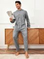 Men'S Button Closure Half Placket Hooded Jumpsuit Loungewear