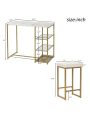 3-piece Modern Pub Set with Faux Marble Countertop and Bar Stools, White/Gold