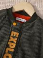 SHEIN Boys' Casual Comfortable Embroidered English Logo Fleece Baseball Jacket