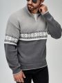 Manfinity Men Geo Pattern Quarter Zipper Drop Shoulder Sweater